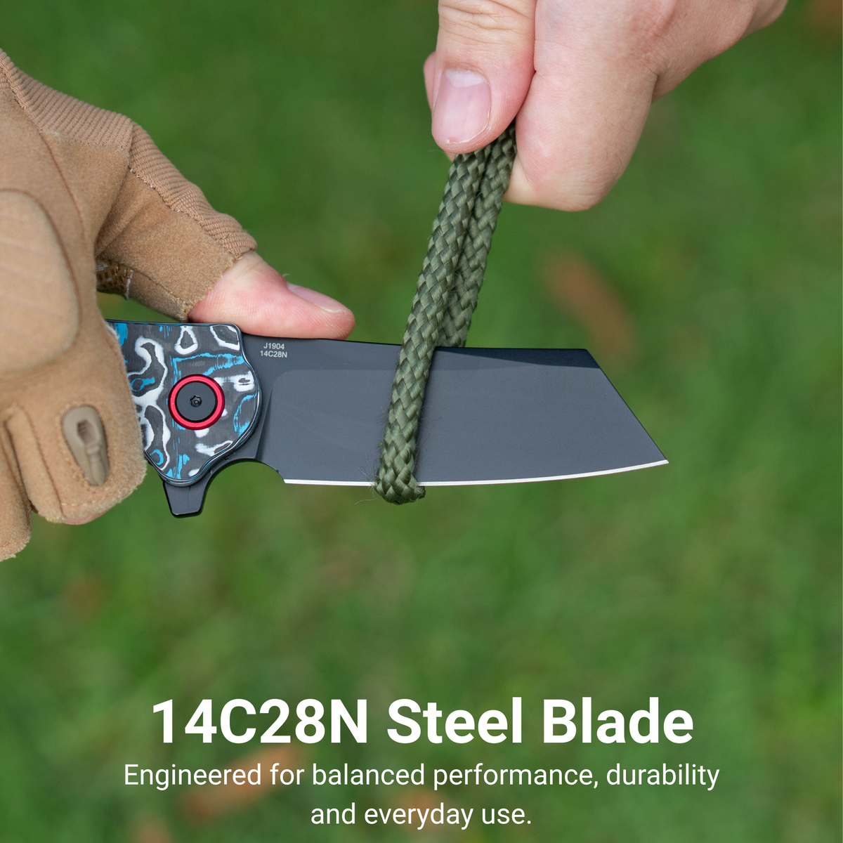 CJRB Crag Flipper & Liner Lock Folding Knife Blue & White Fat Carbon Handle (3.43'' 14C28N Steel Black PVD Coating Blade) J1904-BWCF (Exclusive)