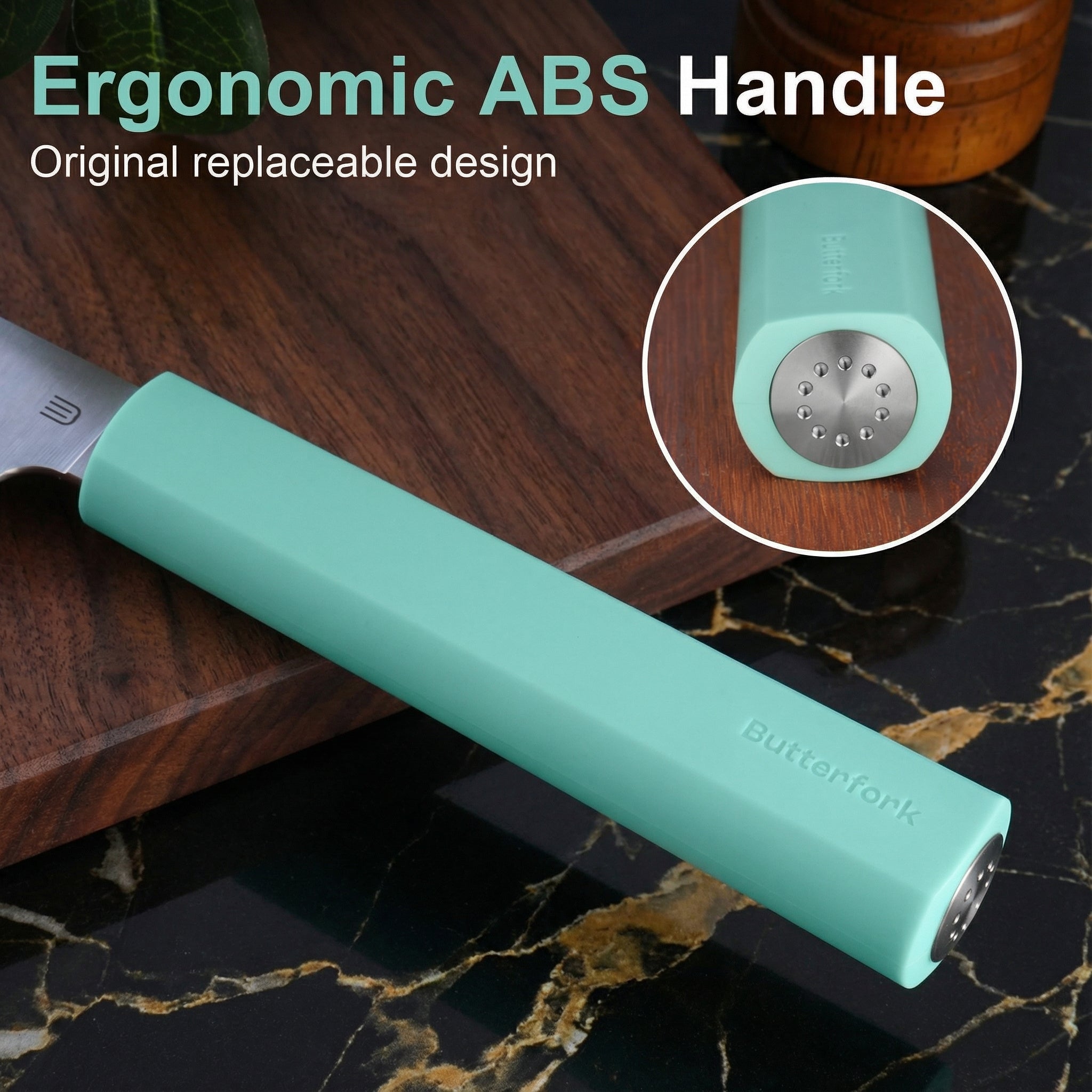 Butterfork Purest 8” Chef's Knife, AR-RPM9 Stainless Steel, Replaceable ABS Handle, Turquoise Green