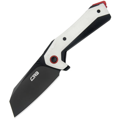 CJRB Tigris Flipper & Button Lock Folding Knife White G10 Handle (3.35'' Black PVD Coating AR-RPM9 Steel Blade) J1919-BWH