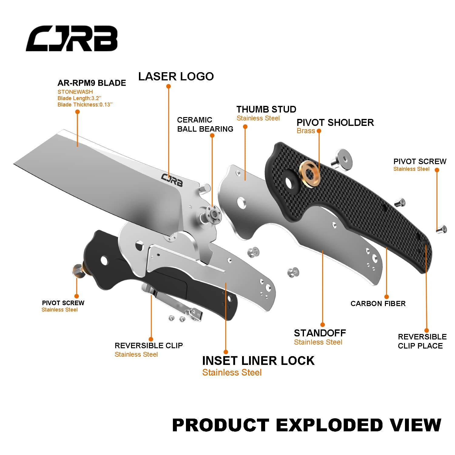 CJRB Crag J1904 D2/AR-RPM9 Blade Carbon Fiber Handle Folding Knives