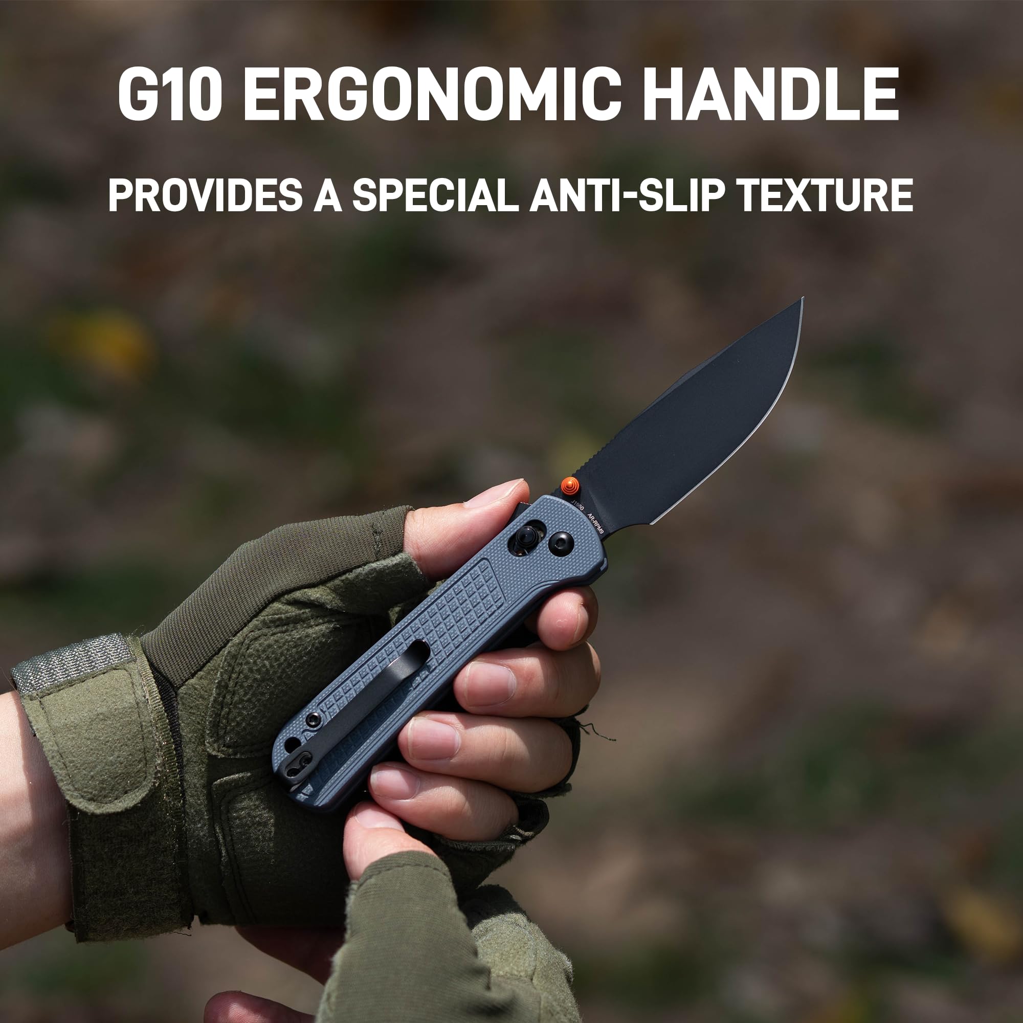 CJRB Bolt Thumb Stud & Recoil Lock V2 Folding Knife Blue G10 Handle (3