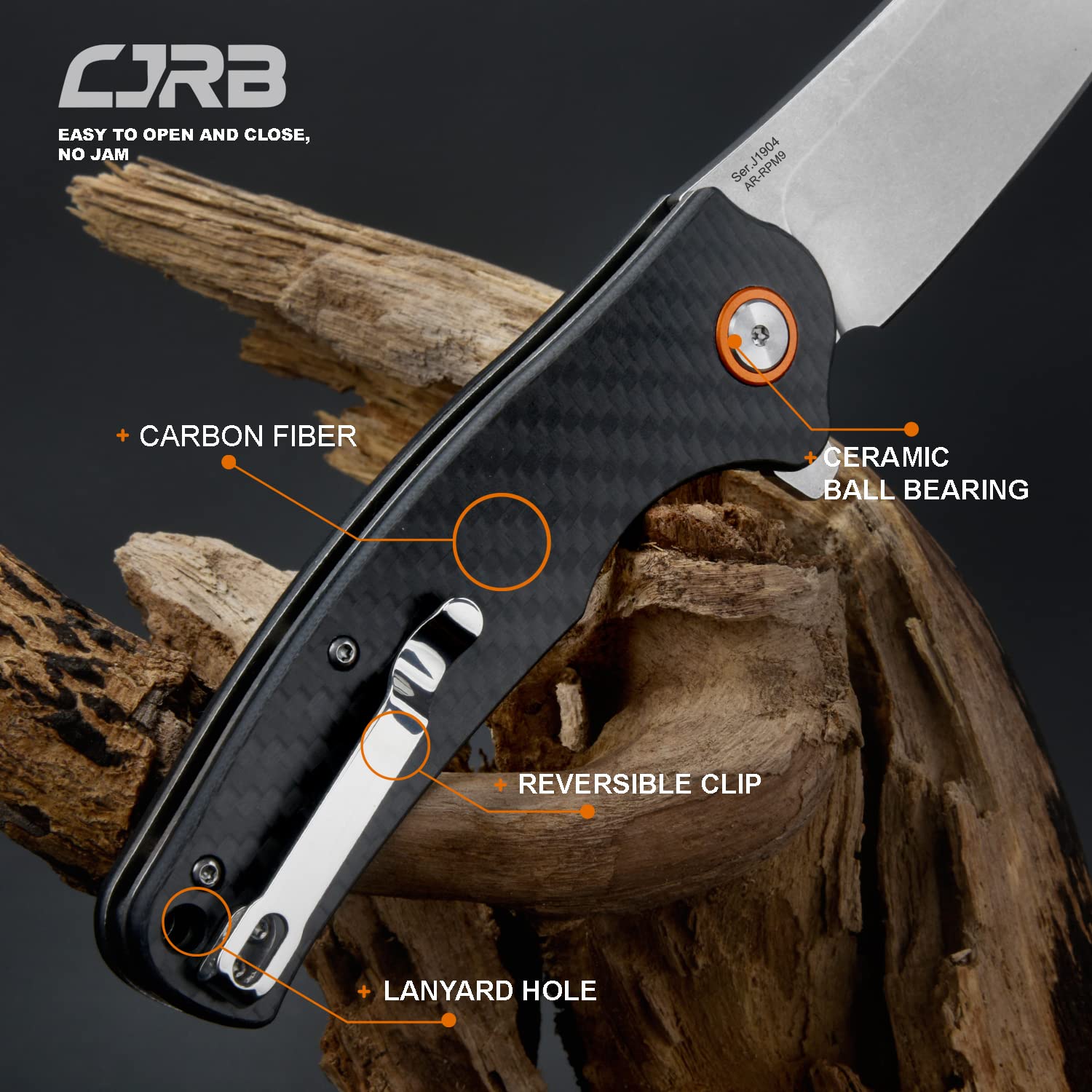 CJRB Crag J1904 D2/AR-RPM9 Blade Carbon Fiber Handle Folding Knives