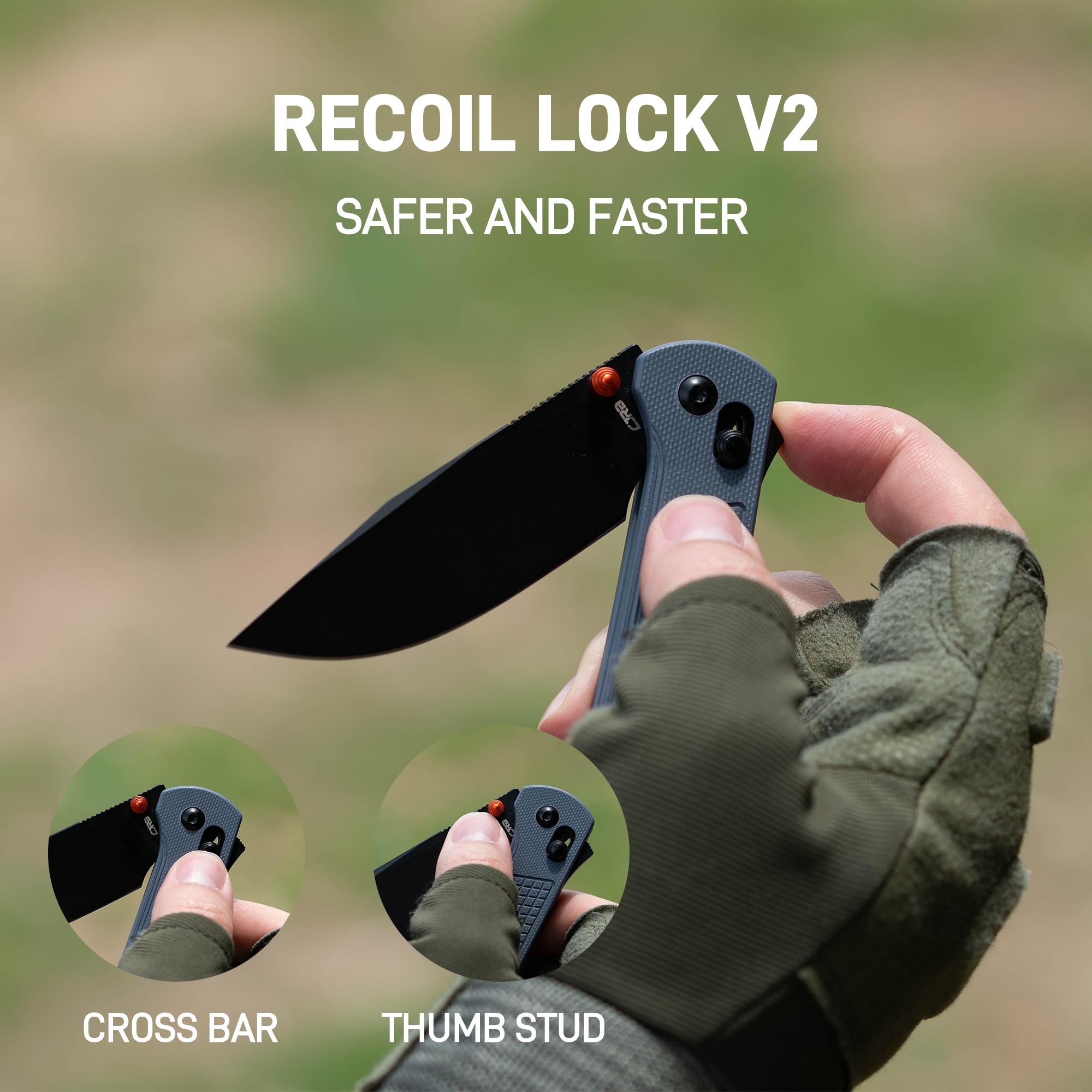 Rb260 レーティング済 145lb CJRB Bolt Thumb Stud & Recoil Lock V2 Folding Knife Blue G10 Handle (3