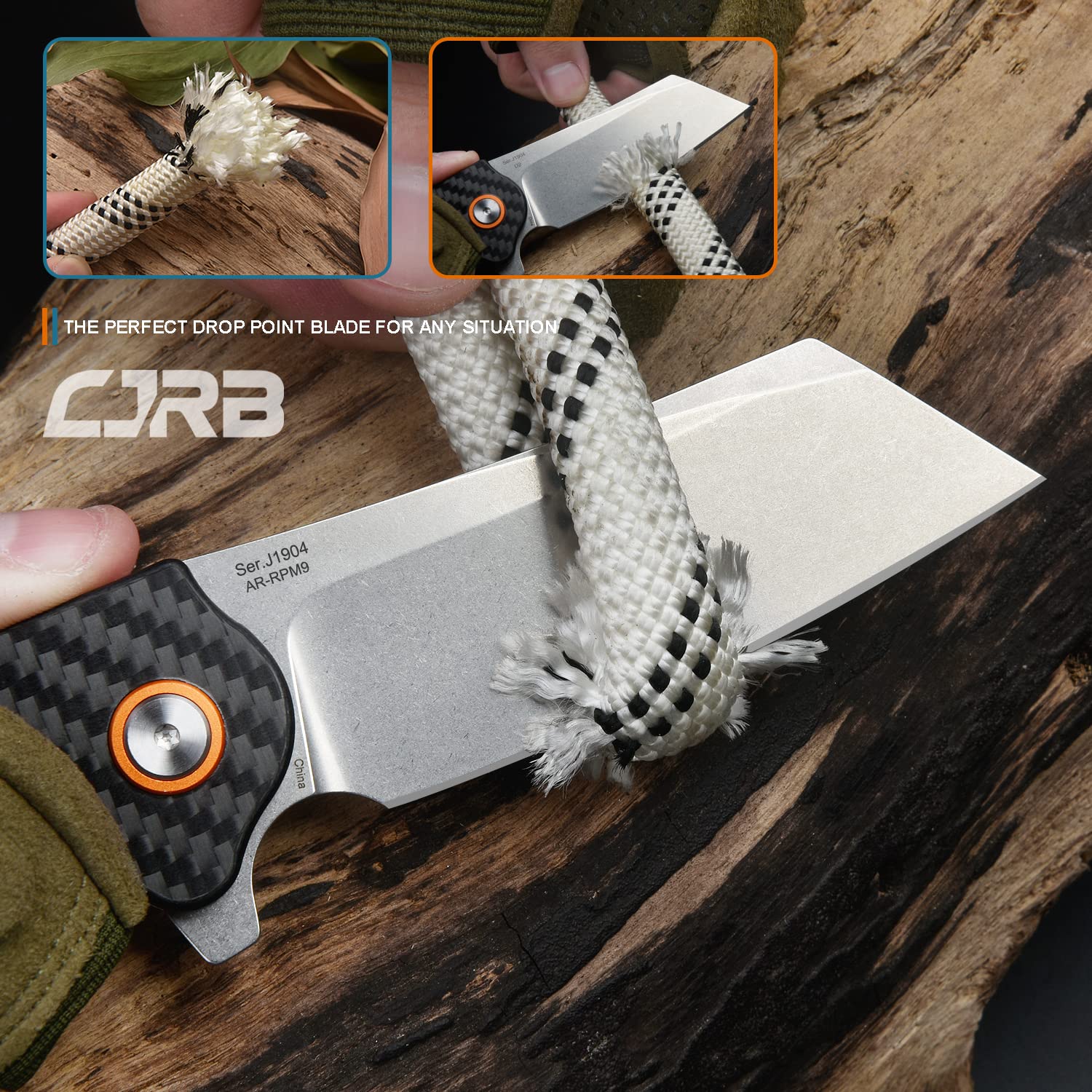 CJRB Crag J1904 D2/AR-RPM9 Blade Carbon Fiber Handle Folding Knives