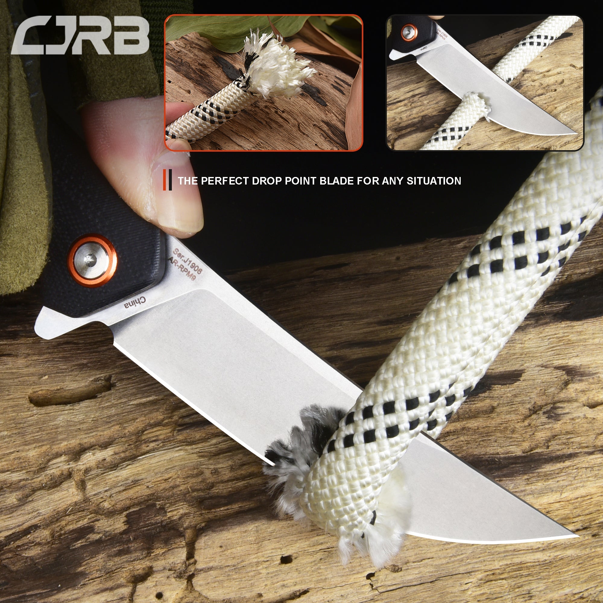 Cjrb Gobi J1906 D2/AR-RPM9 Blade G10(Contoured & Cnc Pattern Texture) Handle Folding Knives