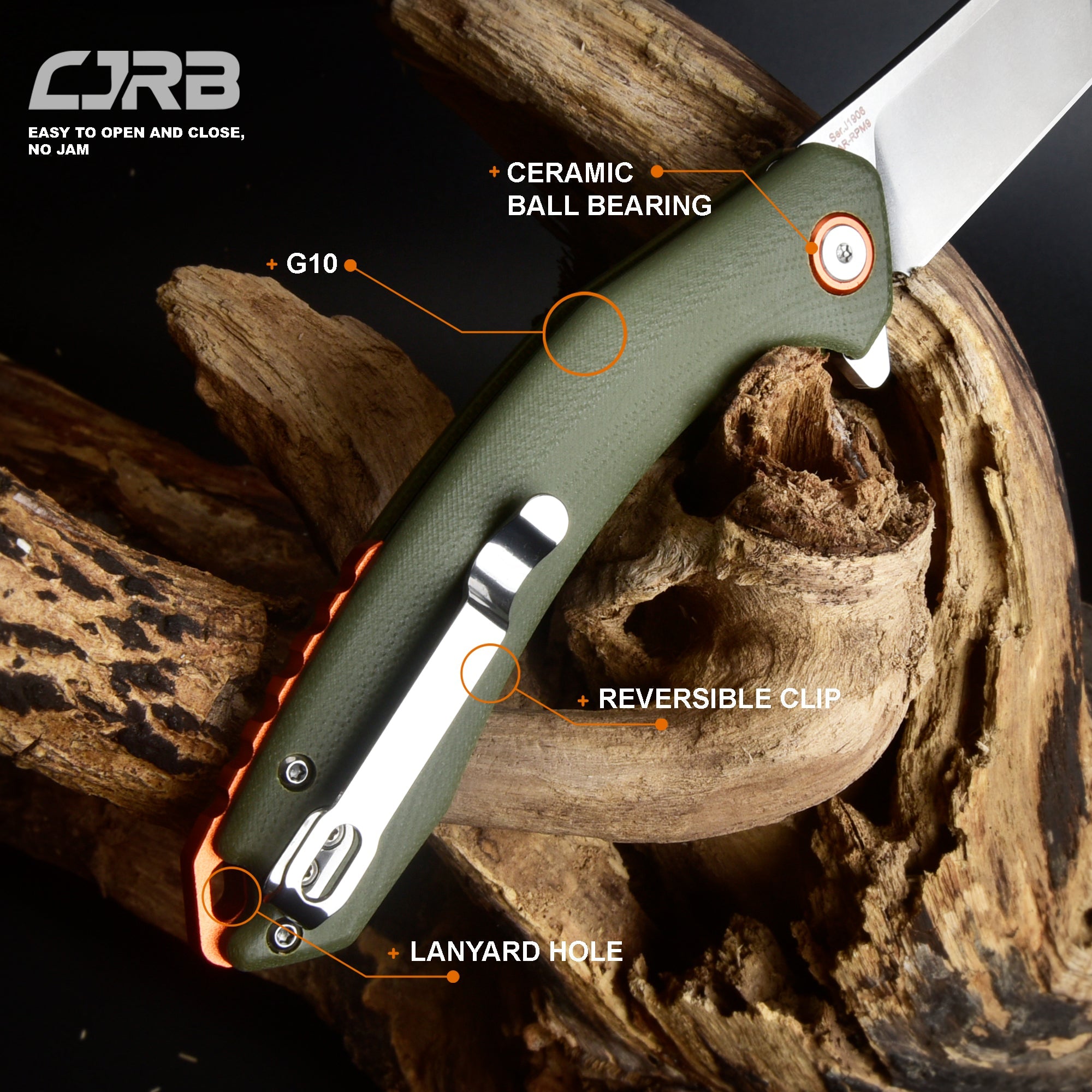 Cjrb Gobi J1906 D2/AR-RPM9 Blade G10(Contoured & Cnc Pattern Texture) Handle Folding Knives