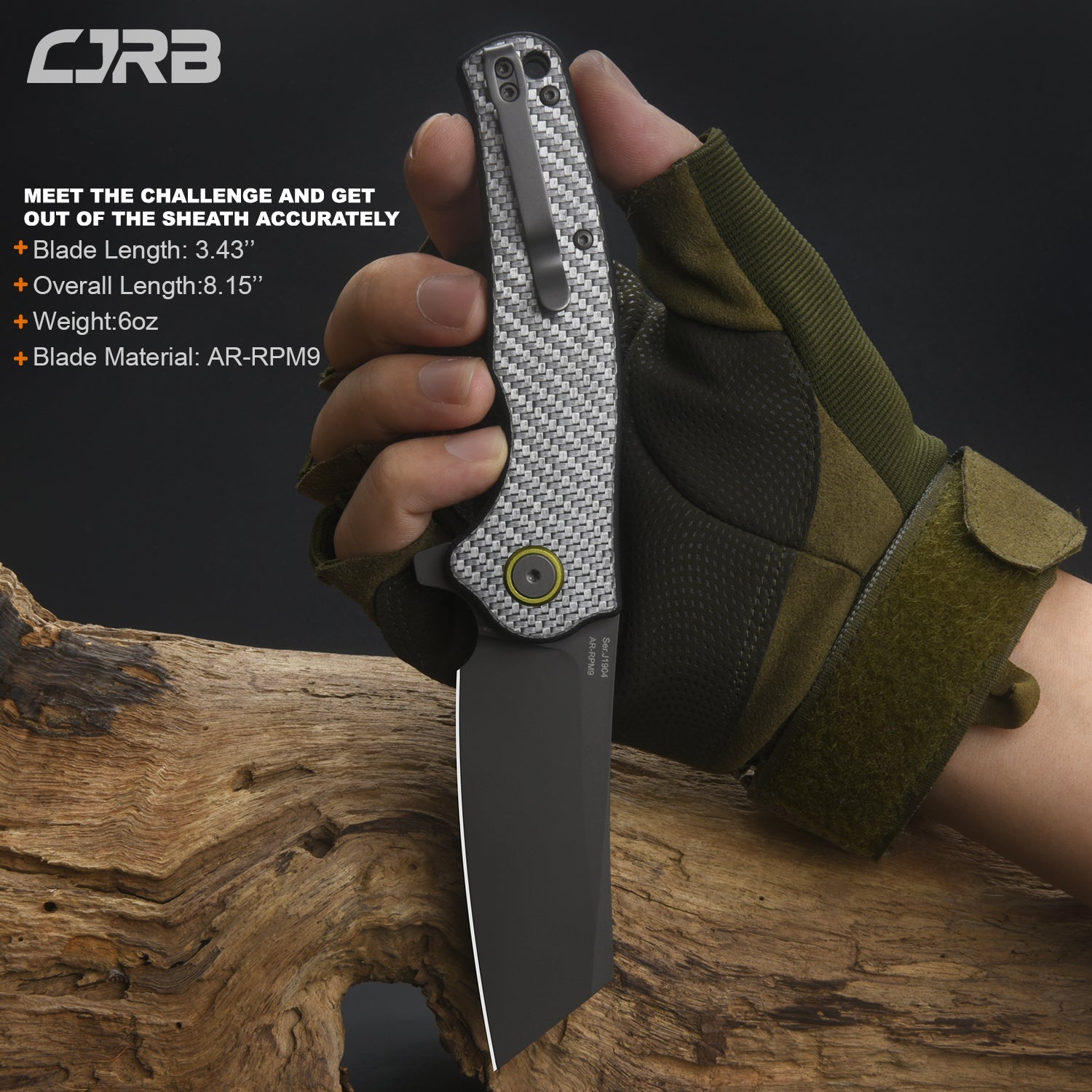 CJRB Crag J1904 AR-RPM9 Steel Gray Pvd Blade Sliver Carbon Fiber Handl ...