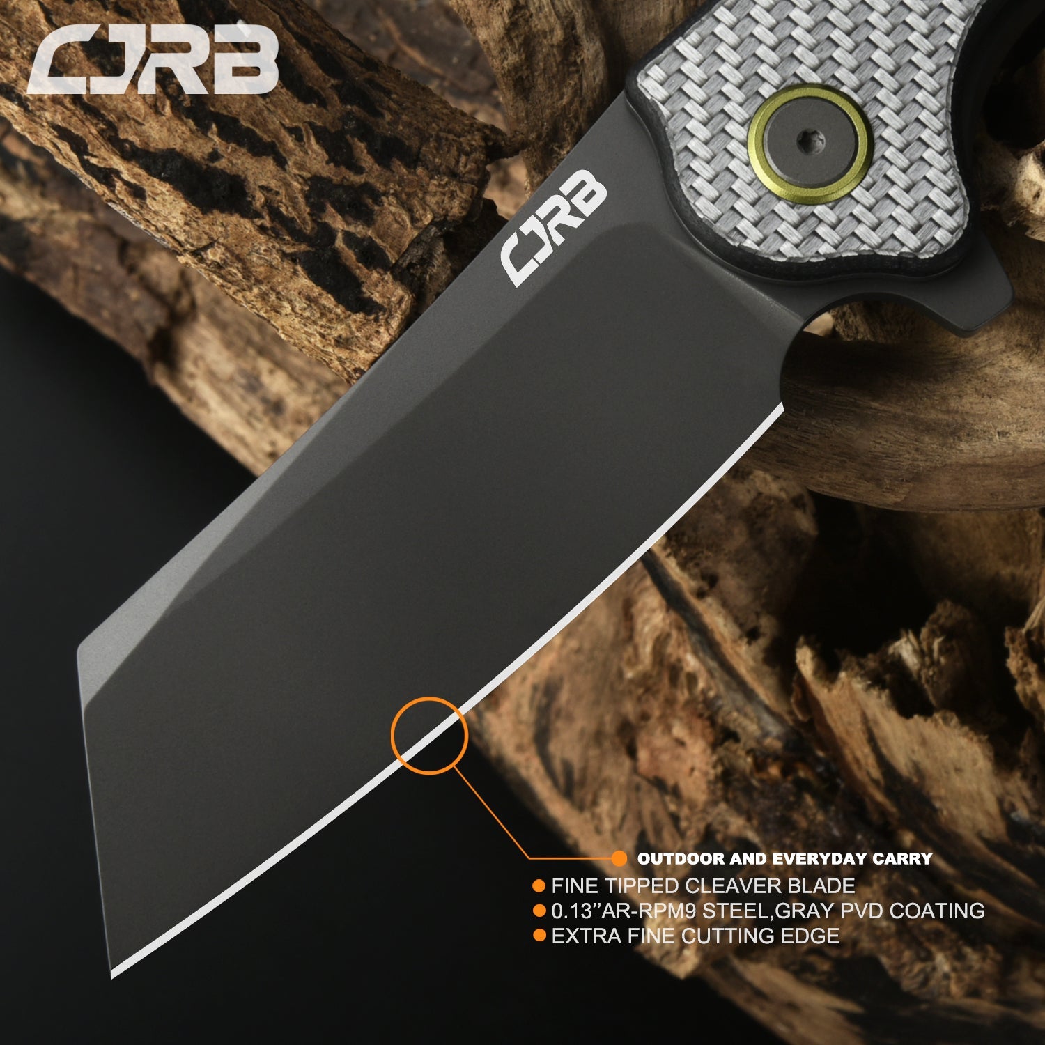 CJRB Crag J1904 AR-RPM9 Steel Gray Pvd Blade Sliver Carbon Fiber Handle Folding Knives