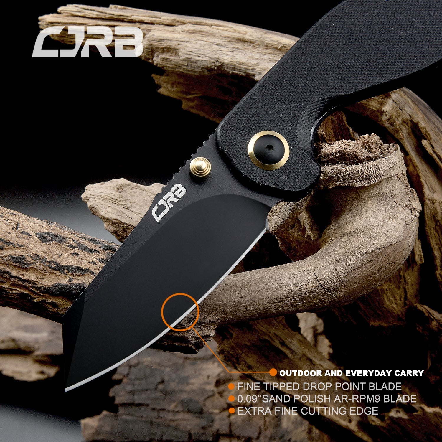 CJRB More Maileah J1918L Black Pvd Coated AR-RPM9  Steel Blade Folding Knives