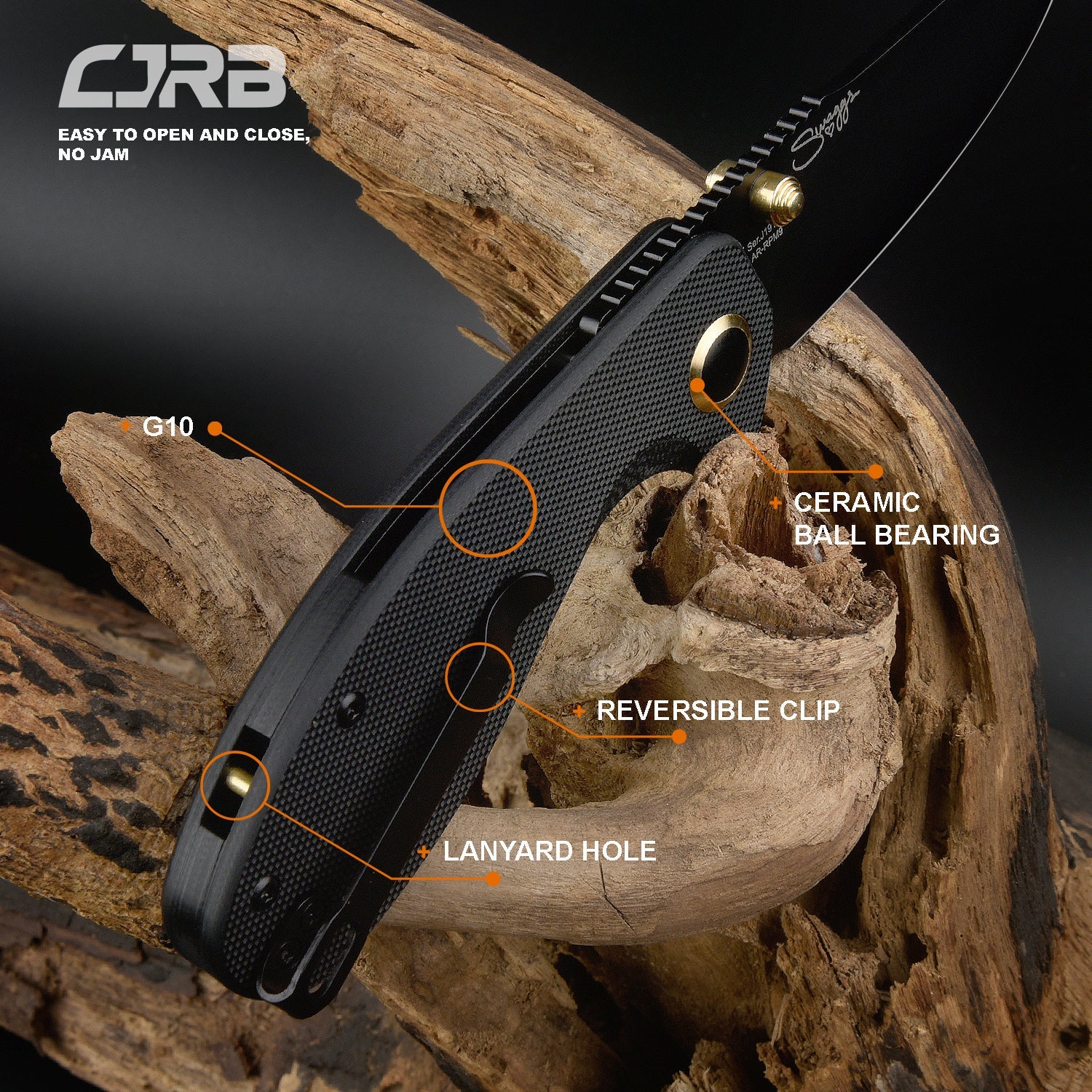 CJRB More Maileah J1918L Black Pvd Coated AR-RPM9  Steel Blade Folding Knives