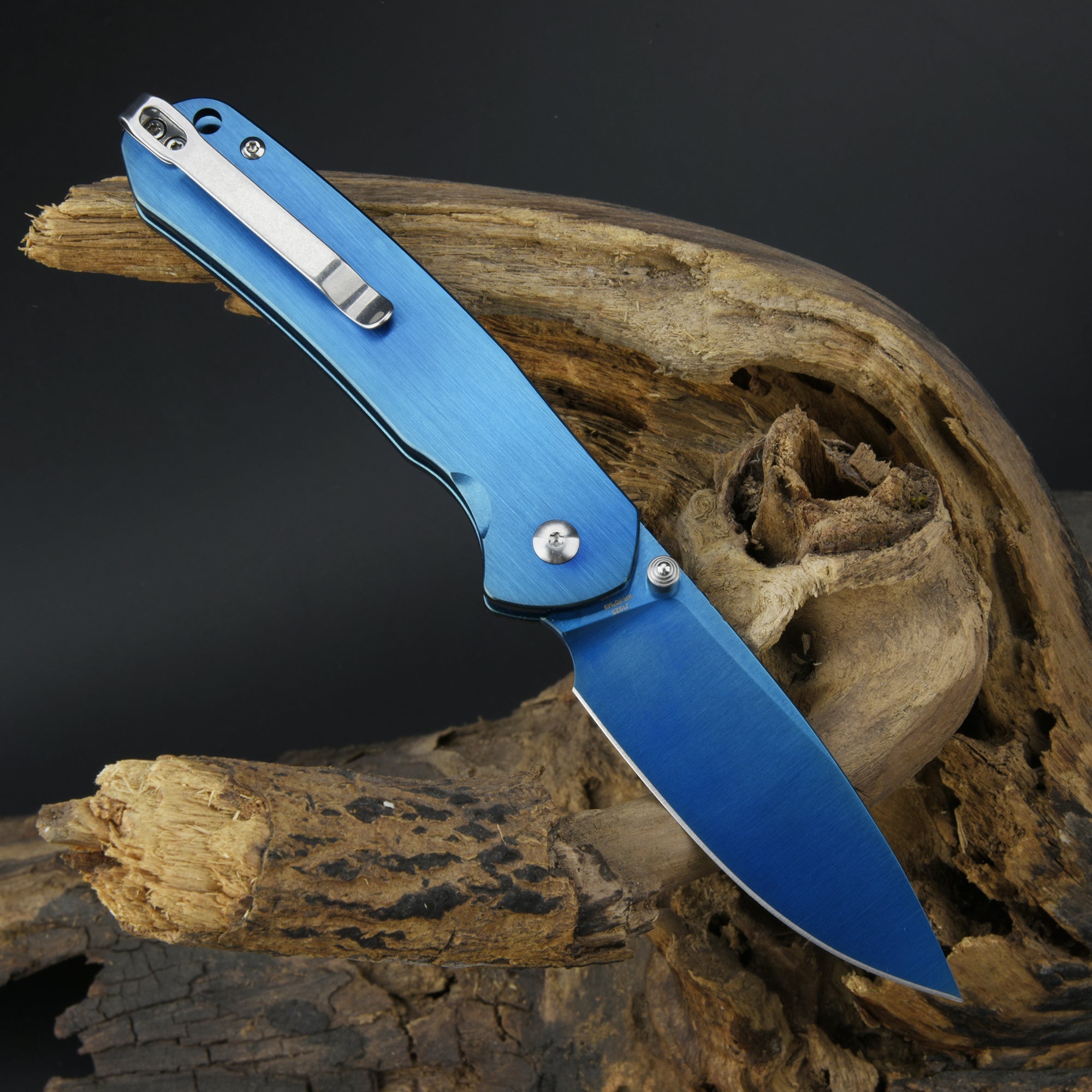 CJRB Pyrite J1925 AR-RPM9 Steel Blade Steel Handle Folding Knives Blue